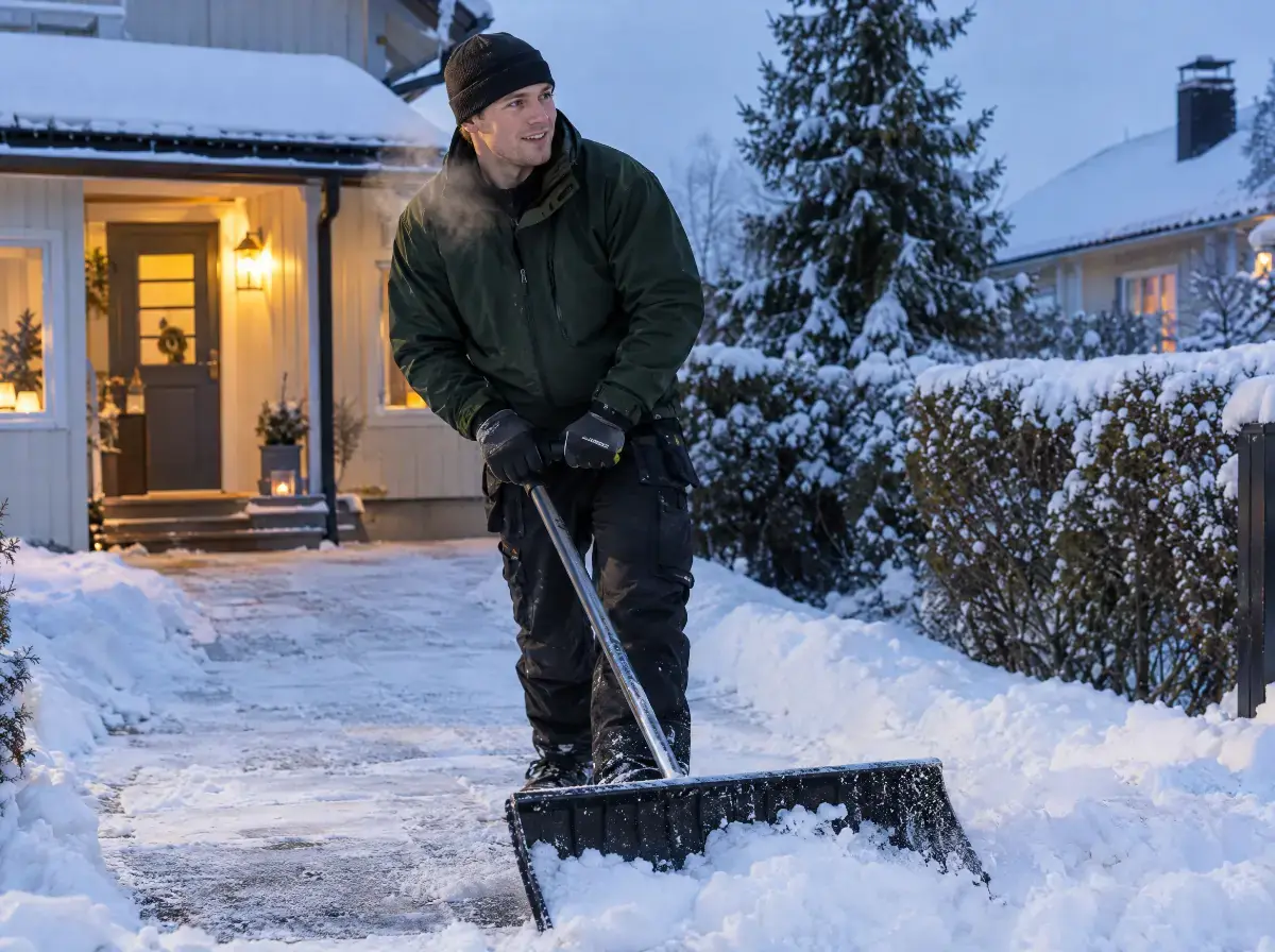 Snöskottning för hand på en villauppfart i Uppsala